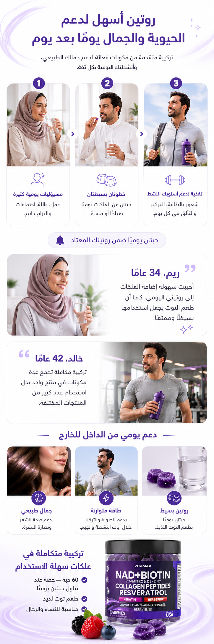 علكات NAD+ والبيوتين — مركّب 9 في 1 لمقاومة علامات التقدّم في العمر | 60 علكة