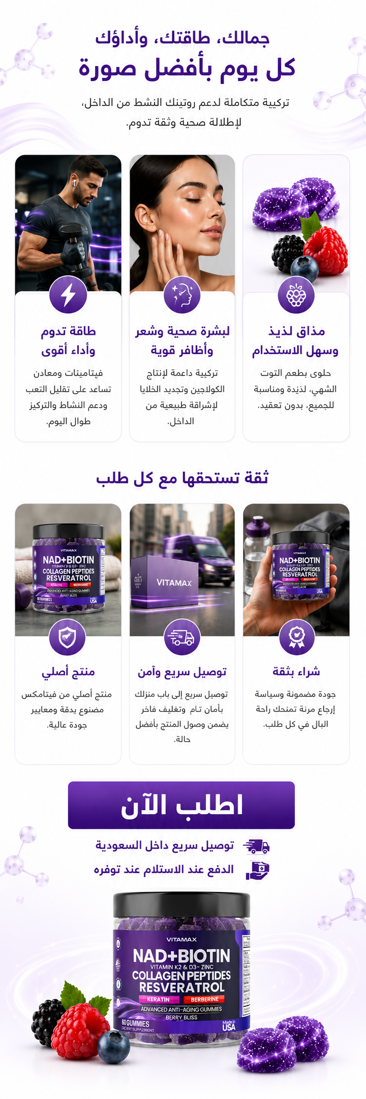 علكات NAD+ والبيوتين — مركّب 9 في 1 لمقاومة علامات التقدّم في العمر | 60 علكة