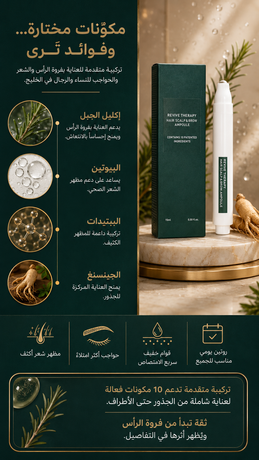 سيروم عناية فروة الرأس وخط الشعر والحواجب — رول أون كوري 15 مل