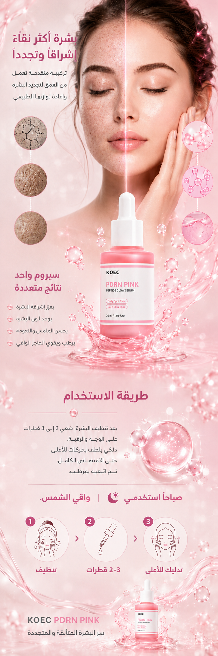 سيروم KOEC PDRN الوردي بالببتيدات والنياسيناميد – ترطيب عميق وتفتيح وتوحيد لون البشرة | 30 مل
