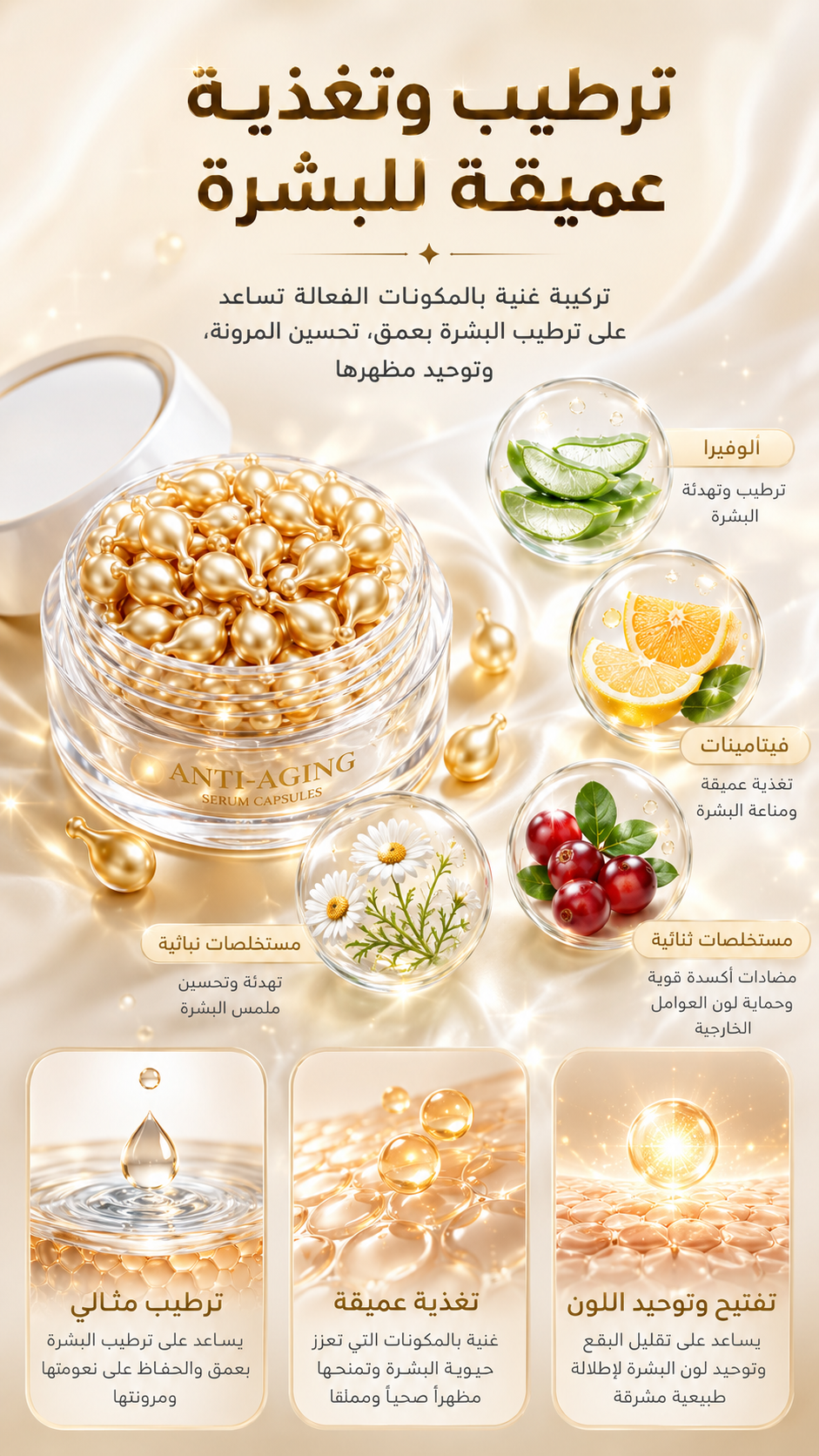 كبسولات سيروم الوجه المضاد للتجاعيد والشيخوخة