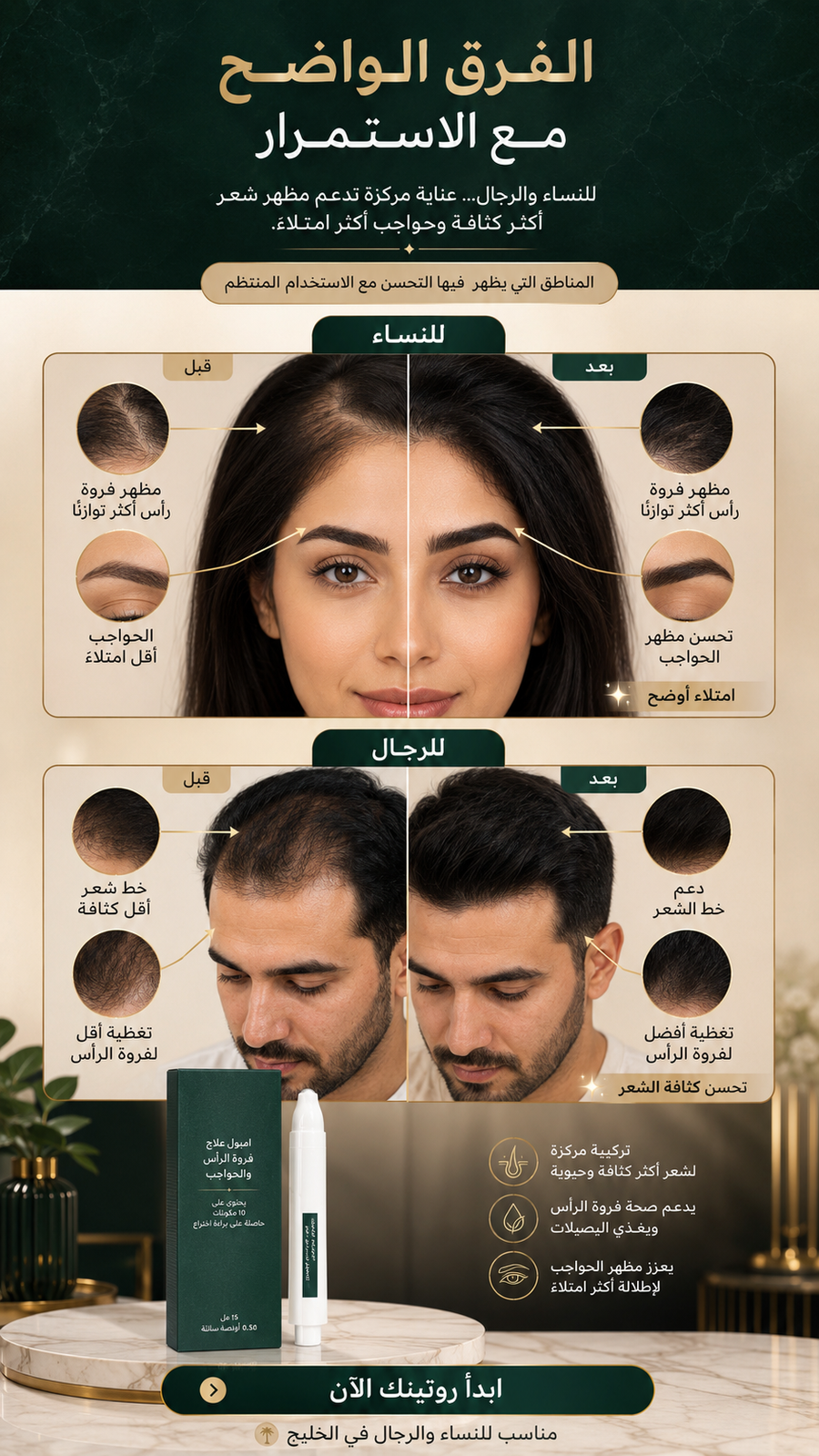 سيروم عناية فروة الرأس وخط الشعر والحواجب — رول أون كوري 15 مل