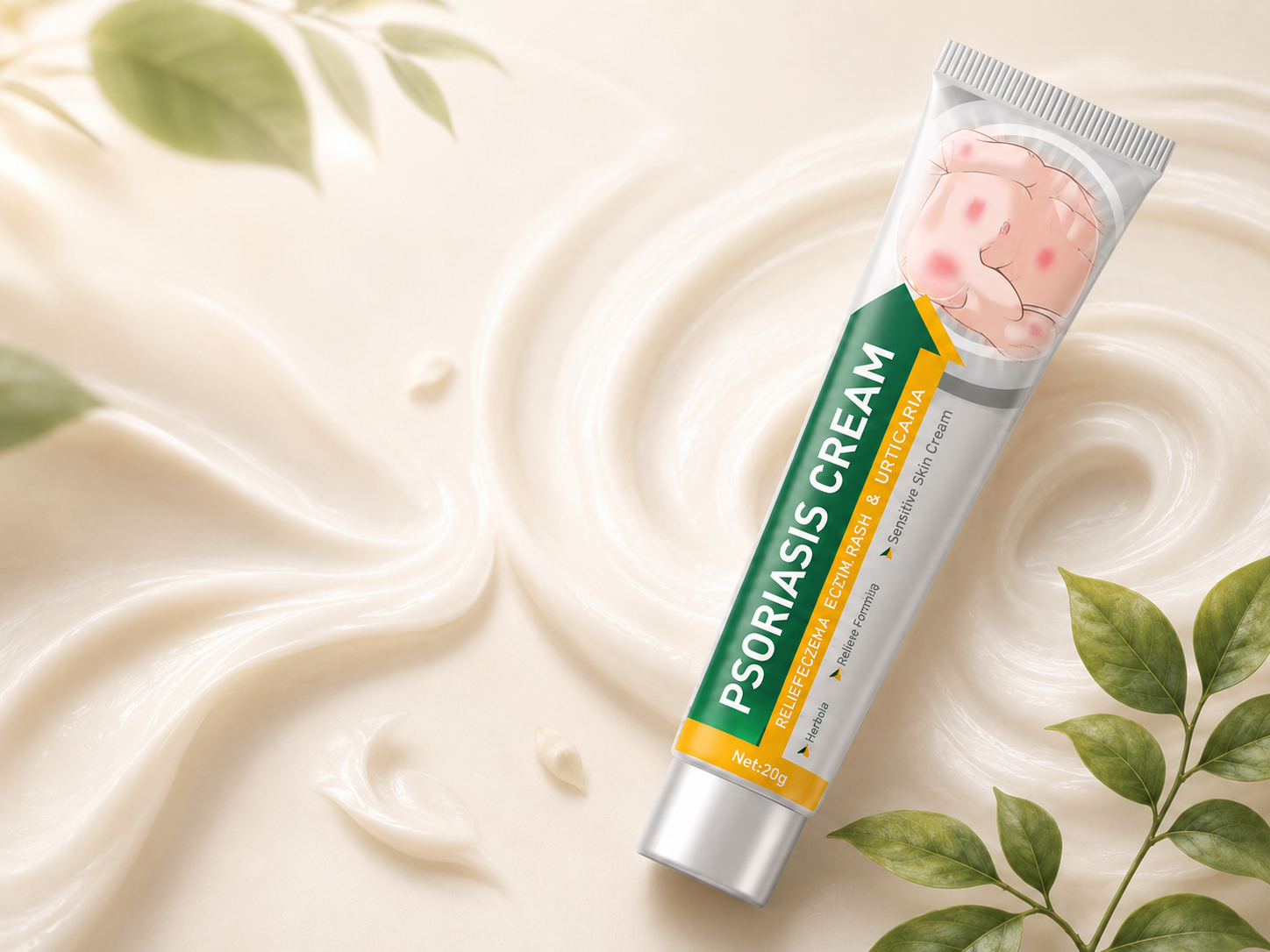 Product tube on cream texture